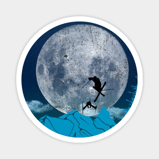 Skiing Freestyle - Blue Moon Magnet by MerlinArt